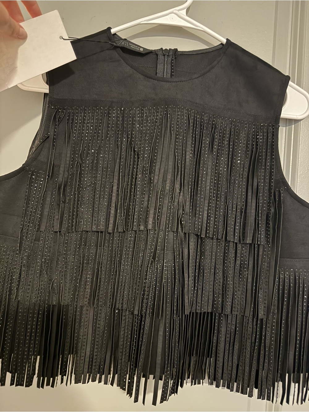 Zara Black faux suede fringe top - Picture 8 of 10